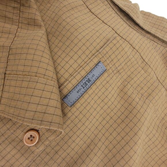 REI Short Sleeve Button Down Camp Shirt Brown Windowpane Mens Large Gorpcore - Picture 8 of 8